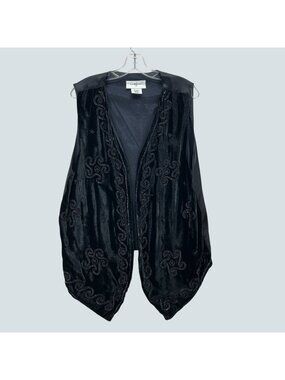 Vintage Adrian Jordan Black Velvet Beaded Open Front Vest Womens Sz 14/16 India